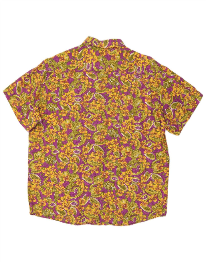 Cămașă vintage pentru bărbați cu mânecă scurtă, vâscoză florală, multicoloră, medie