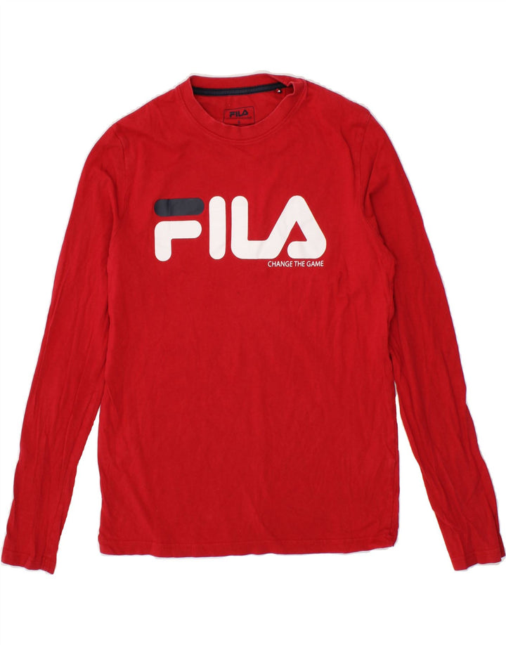 FILA Mens Graphic Top Long Sleeve Small Red Cotton Vintage Fila and Second-Hand Fila from Messina Hembry 