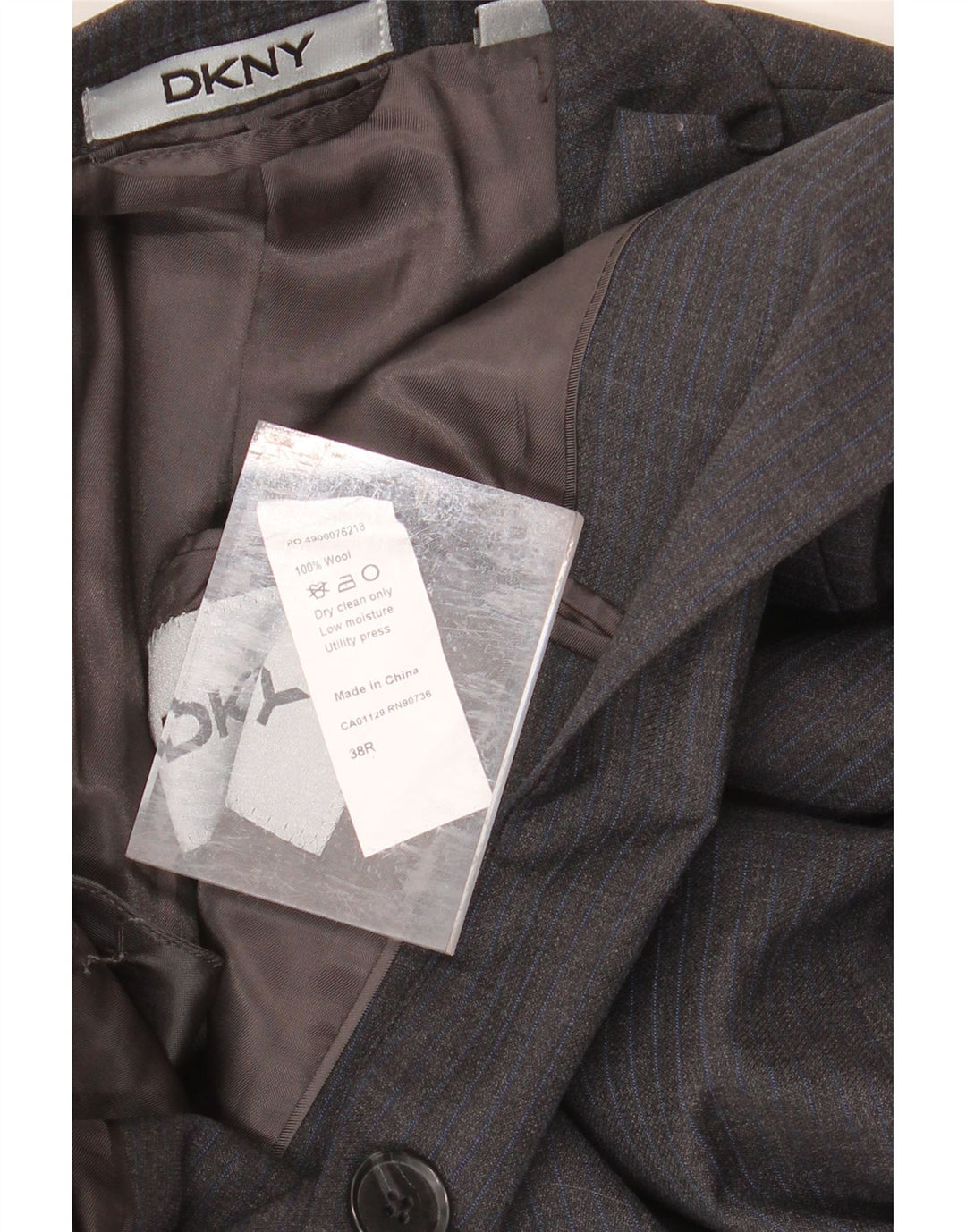 DKNY Mens 2 Button Blazer Jacket UK 38 Medium Grey Striped Wool