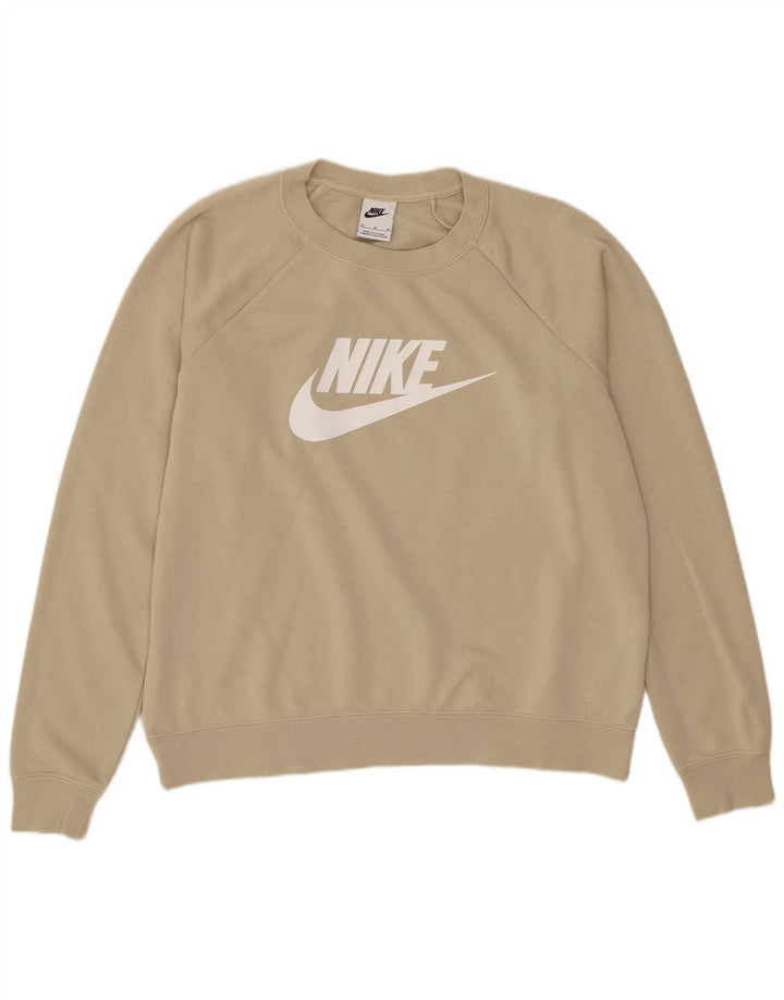 Pulover supradimensionat cu grafic Nike pentru femei UK 14 Bumbac mediu bej