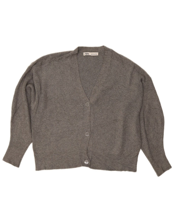 Pulover cardigan scurt pentru femei Zara UK 14, gri mediu, viscoză