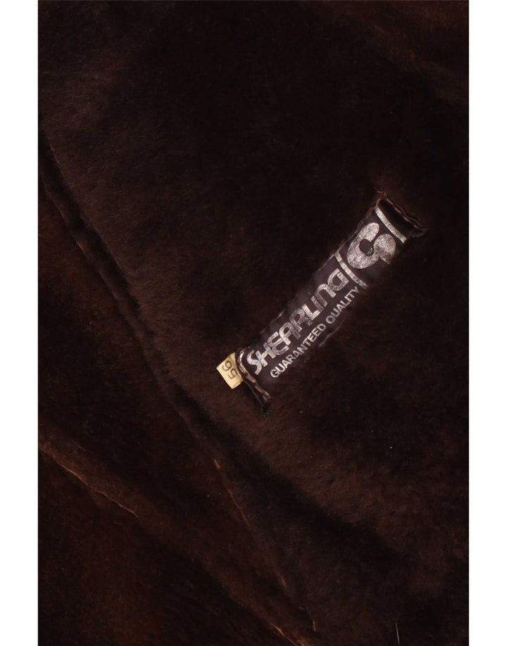 Pardesiu vintage pentru bărbați din shearling UK 40 mare maro