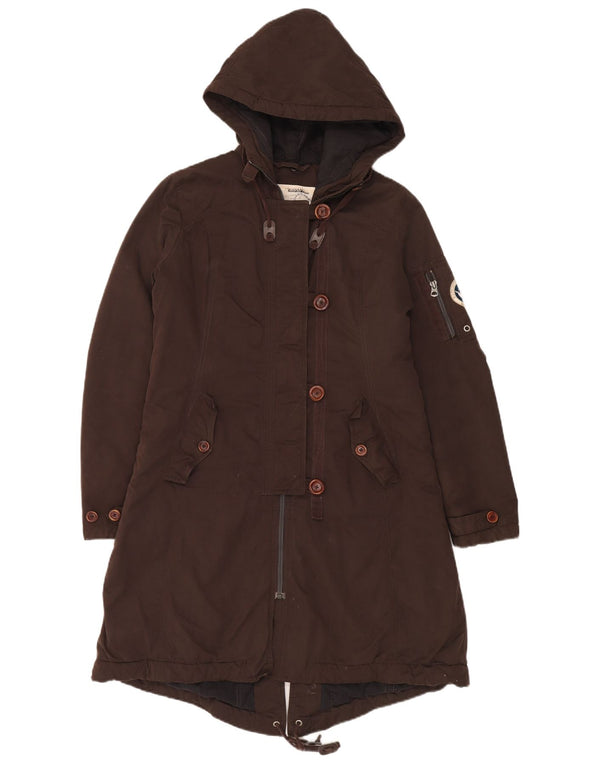 Napapijri Womens Hooded Parka Jacket UK 14 Medium Brown Cotton