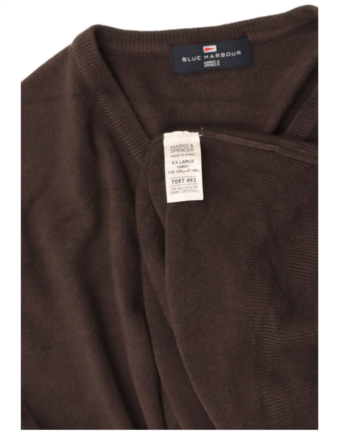 MARKS & SPENCER Mens Blue Harbour V-Neck Jumper Sweater 2XL Grey Acrylic