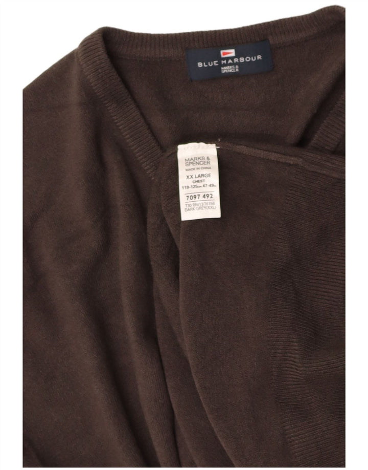 MARKS & SPENCER Mens Blue Harbour V-Neck Jumper Sweater 2XL Grey Acrylic