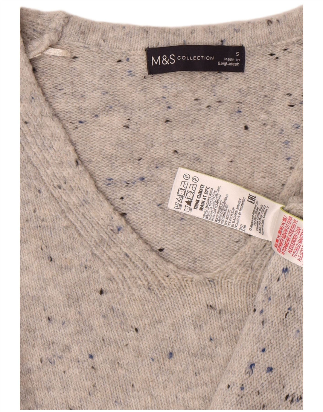 Pulover pentru femei Marks & Spencer cu decolteu în V UK 10 mic, gri, pete