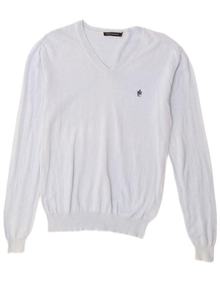 French Connection Pulover cu decolteu în V pentru femei UK 14 Bumbac albastru mediu