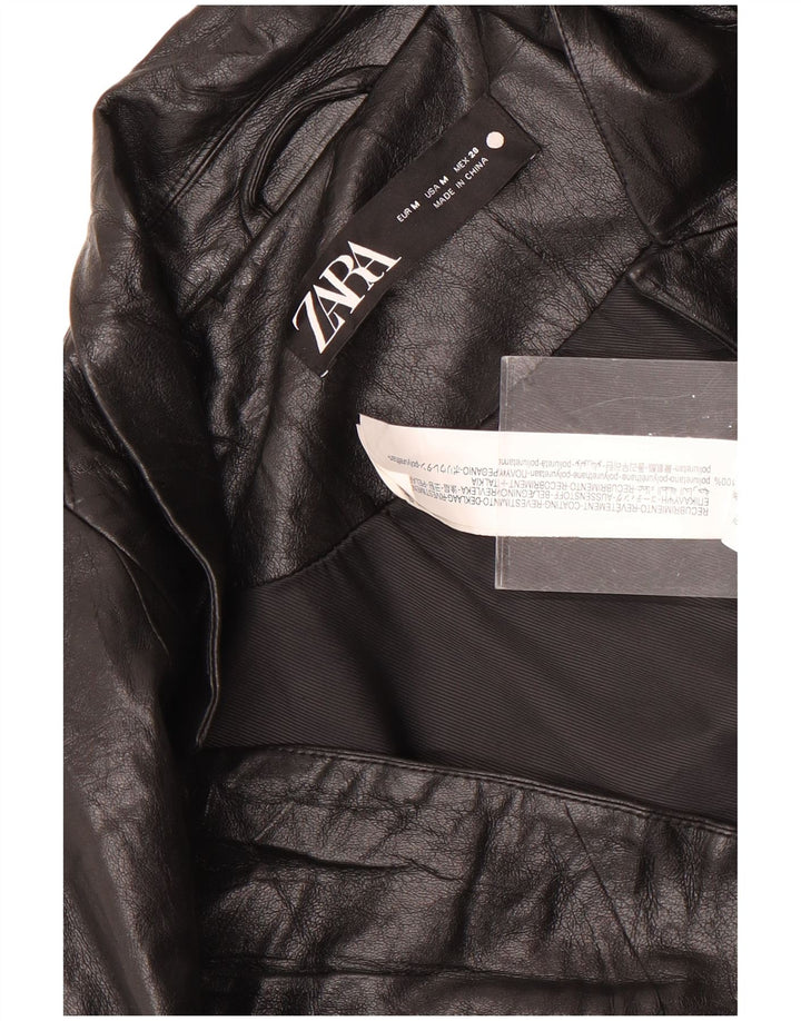 Jachetă Blazer din piele artificială cu 1 nasture Zara pentru femei UK 14 Medium Black