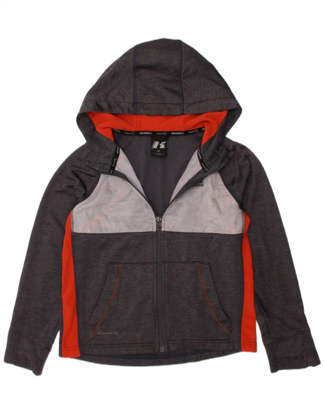 Pulover Russell Athletic pentru fete, cu fermoar, 7-8 ani, poliester, gri mediu