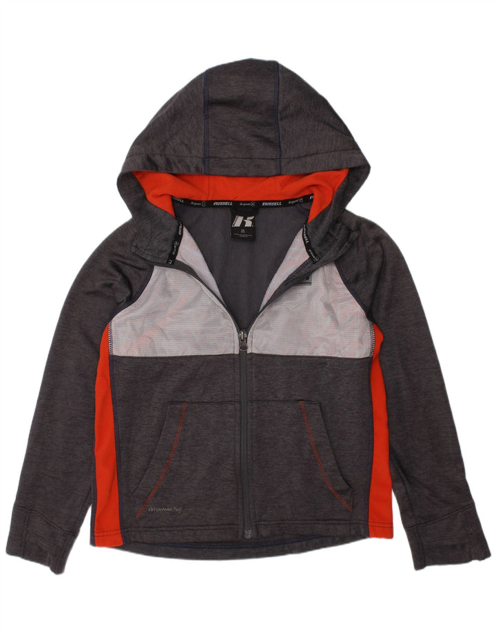 Pulover Russell Athletic pentru fete, cu fermoar, 7-8 ani, poliester, gri mediu