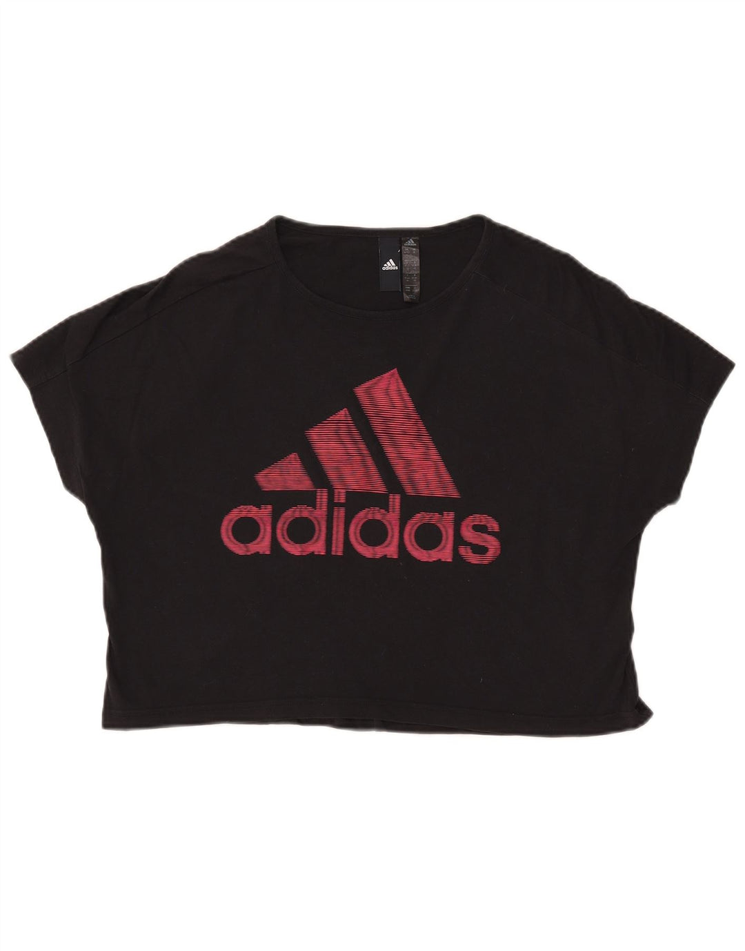 Tricou crop grafic ADIDAS pentru femei, Marea Britanie 12/14, bumbac mediu negru