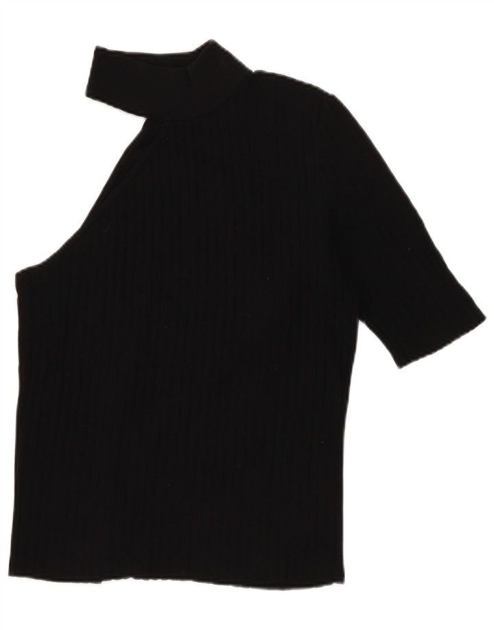 Top Crop pentru un umăr pentru femei Zara UK 12 Medium Black Nylon