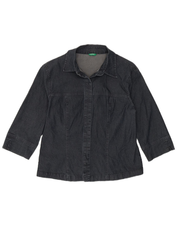 Cămașă Benetton pentru femei cu mâneci 3/4 din denim UK 14 mare, bumbac bleumarin