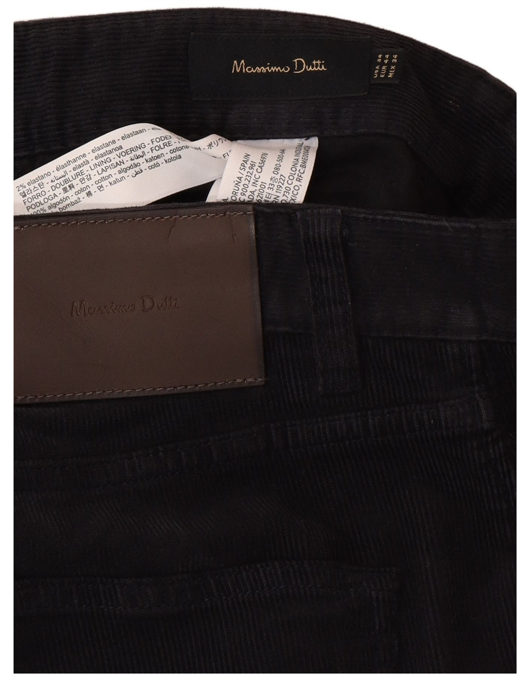 MASSIMO DUTTI Pantaloni drepti din velur pentru bărbați EU 44 Large W36 L30 Negru