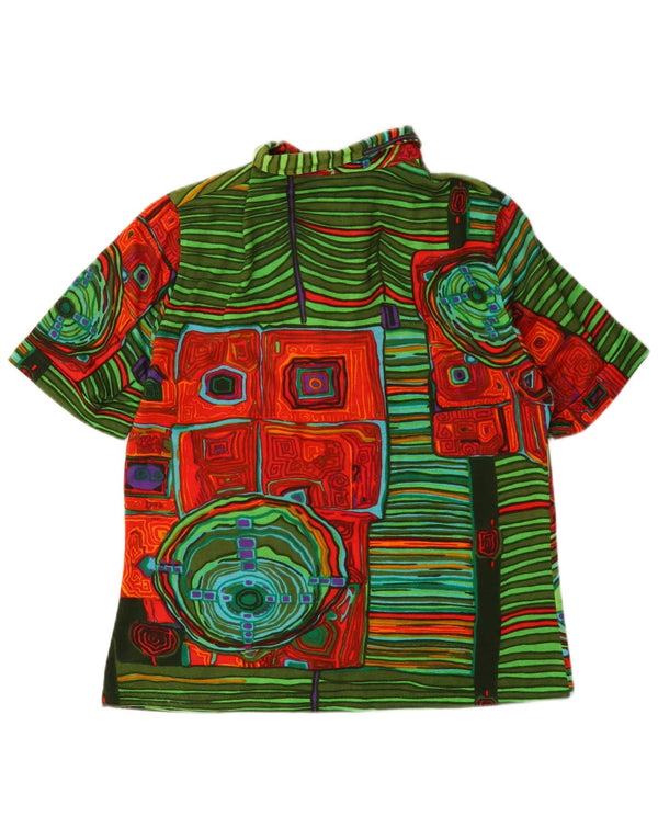 Tricou polo vintage pentru femei UK 14 Medium Multicolor Geometric