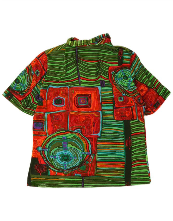 Tricou polo vintage pentru femei UK 14 Medium Multicolor Geometric