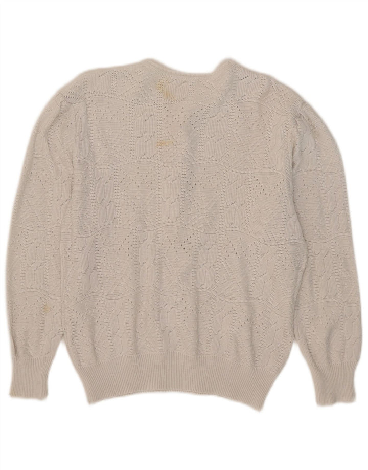 Pulover Vintage pentru damă cu gât cu nasturi IT 42 Medium White Acrilic