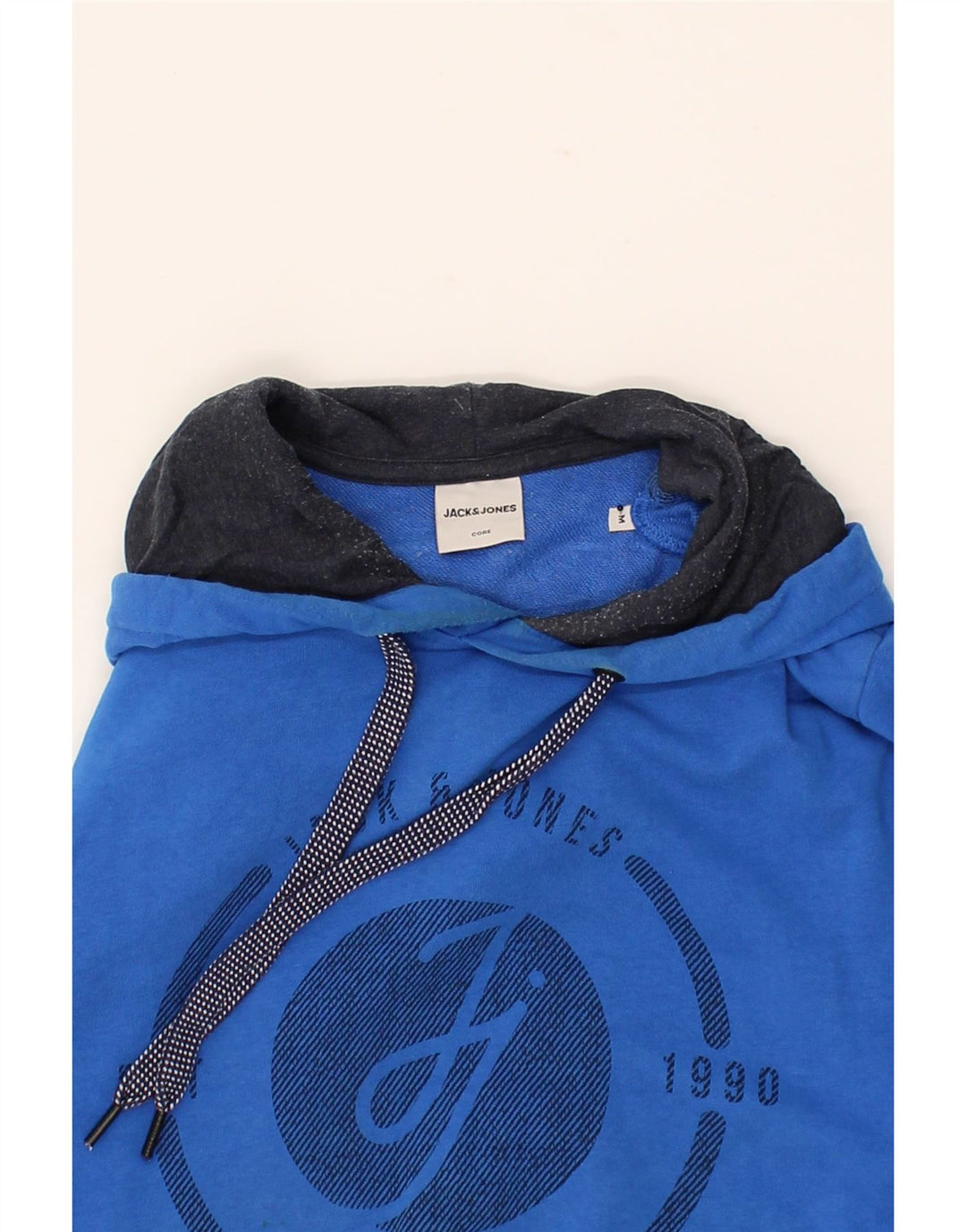 JACK & JONES Mens Core Graphic Hoodie Jumper Medium Blue Cotton Vintage Jack & Jones and Second-Hand Jack & Jones from Messina Hembry 