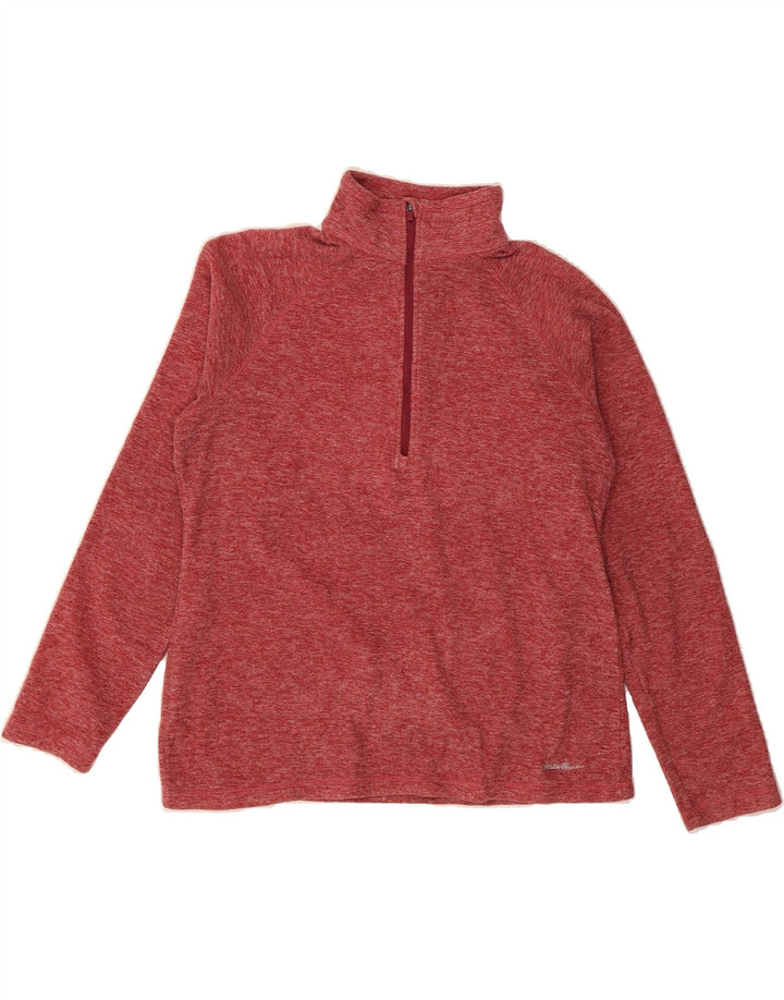 EDDIE BAUER Womens Zip Neck Fleece Jumper UK 14 Medium Red Flecked Vintage Eddie Bauer and Second-Hand Eddie Bauer from Messina Hembry 