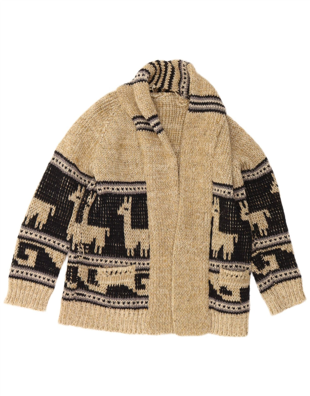 Pulover cardigan deschis pentru bărbați vintage, bej mediu, bloc de culoare
