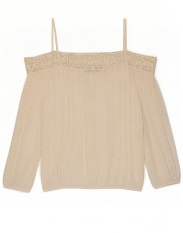 Top pentru femei Zara, cu mâneci 3/4, supradimensionat, cu umeri, UK 10, mic, alb, viscoză
