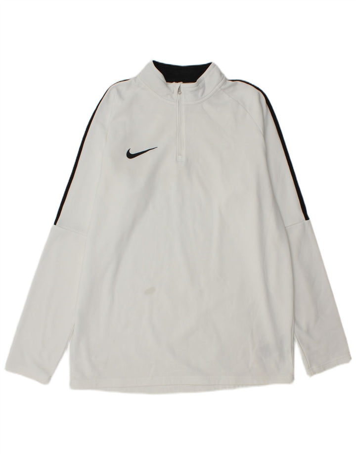 Top de trening pentru bărbați Dri Fit, cu fermoar și gât, color block, alb