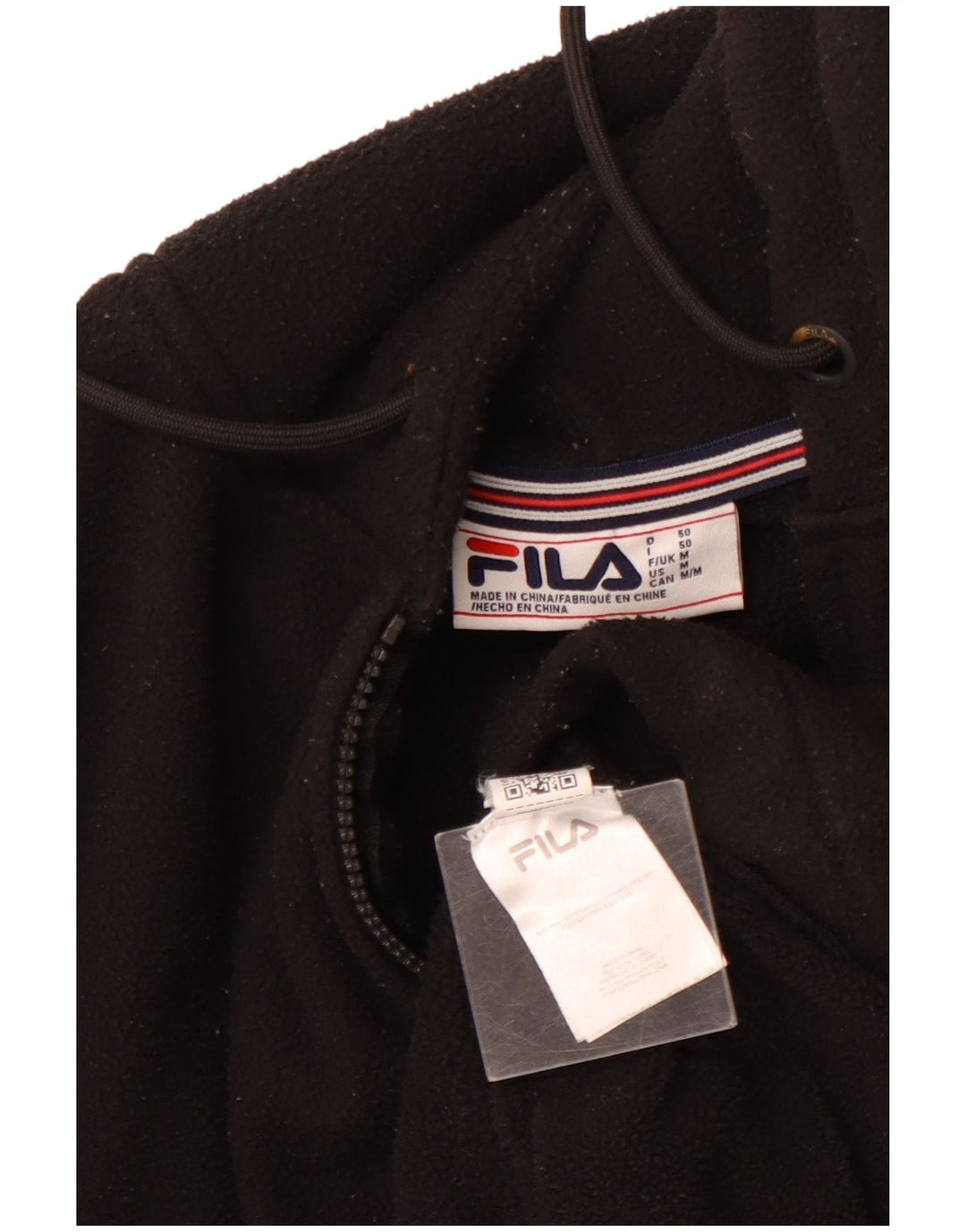 Pulover FILA pentru bărbați, cu glugă, cu fermoar și gât, poliester mediu negru