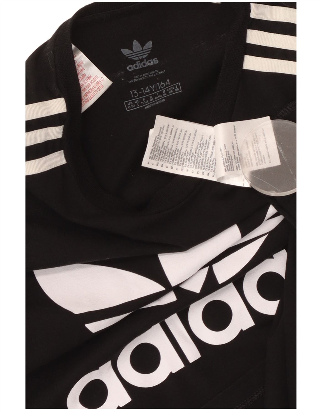 Rochie tricou grafic pentru fete ADIDAS 13-14 ani bumbac negru