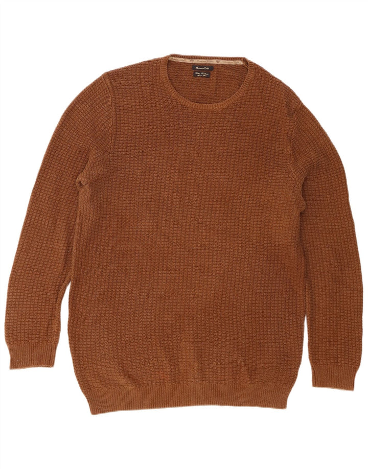 Pulover Massimo Dutti pentru bărbați cu gât roșu, bumbac maro mare