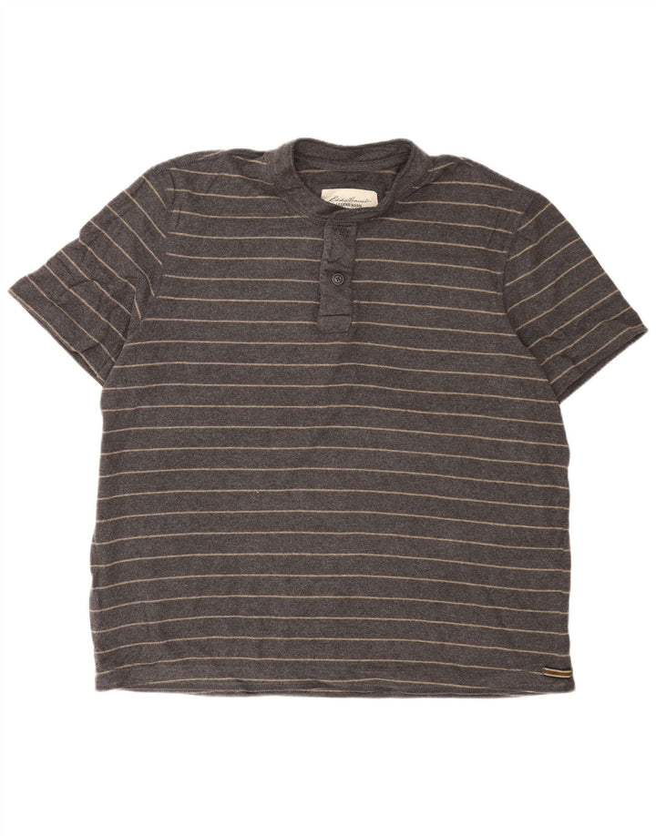Cămașă polo Eddie Bauer pentru bărbați XL, bumbac cu dungi gri