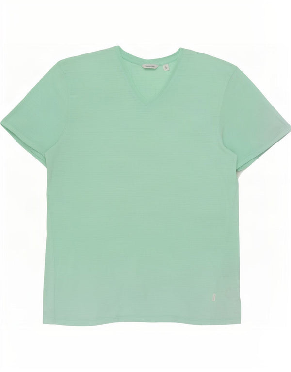 Calvin Klein Womens T-Shirt Top Large Turquoise Pinstripe Cotton
