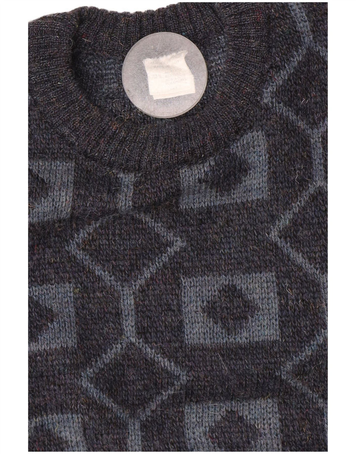 Pulover vintage pentru bărbați cu gâtul turnat, acrilic geometric, gri mediu