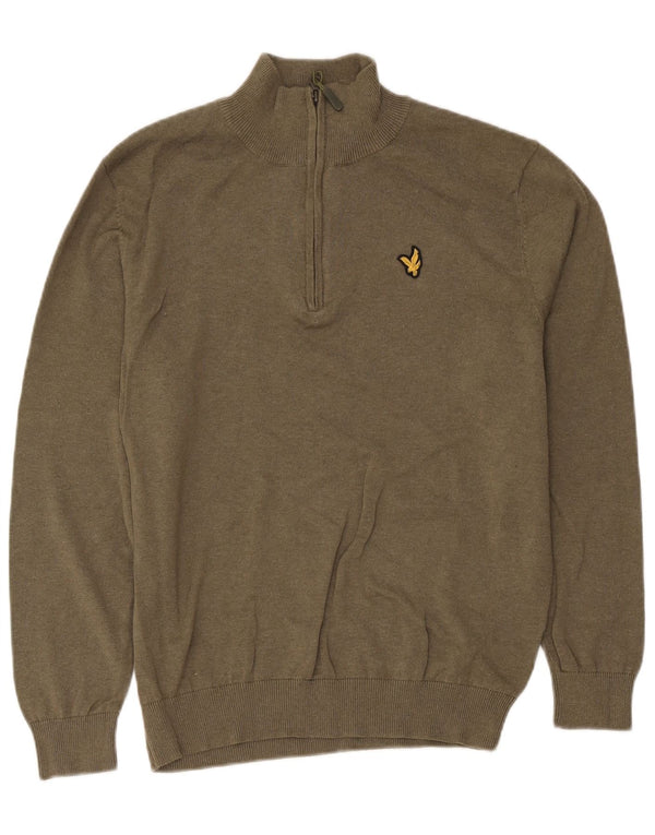 Pulover pentru femei Lyle & Scott, cu fermoar, cu gât, UK 20 2XL, bumbac kaki