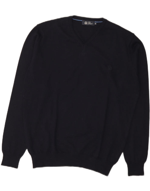 Dack's Mens V-Neck Jumper Sweater XL Navy Blue Wool