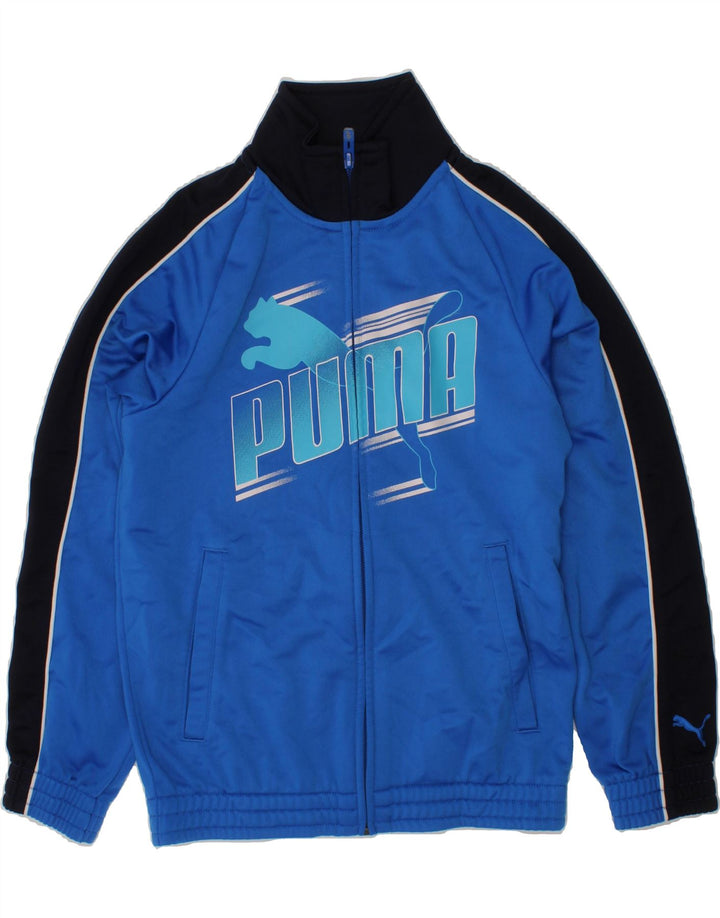 PUMA Boys Graphic Tracksuit Top Jacket 7-8 Years Blue Colourblock Vintage Puma and Second-Hand Puma from Messina Hembry 