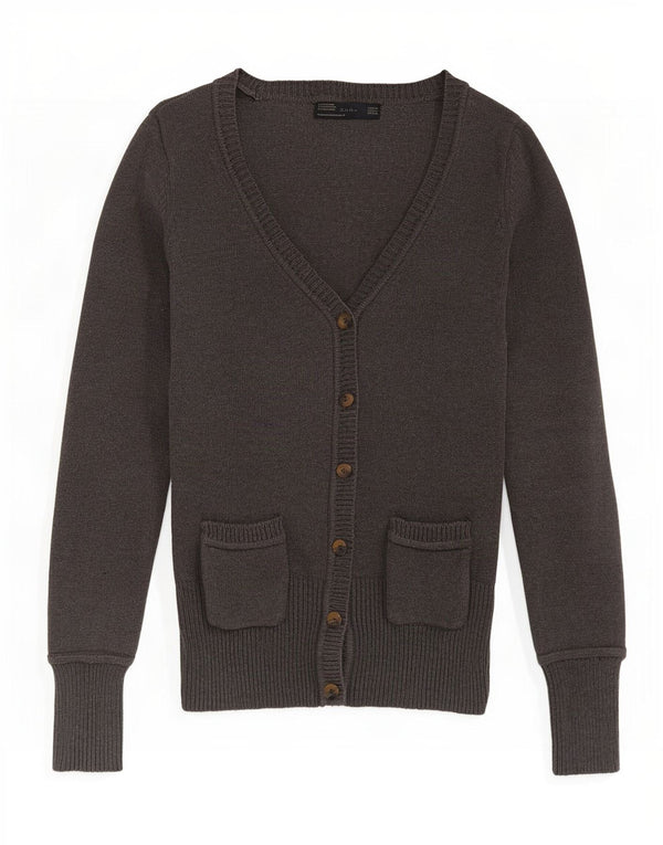 Pulover cardigan pentru femei Zara UK 12, bumbac gri mediu