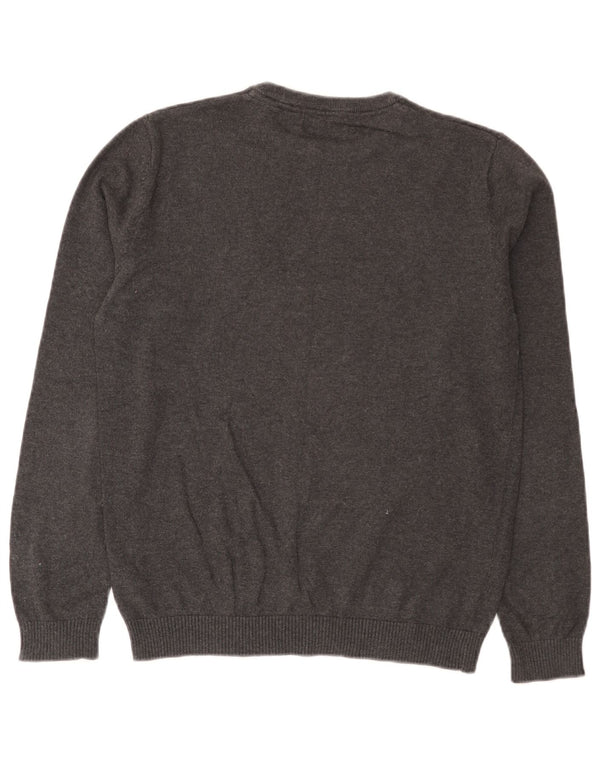 Pulover Jack & Jones pentru bărbați cu gât roșu, bumbac mic, gri