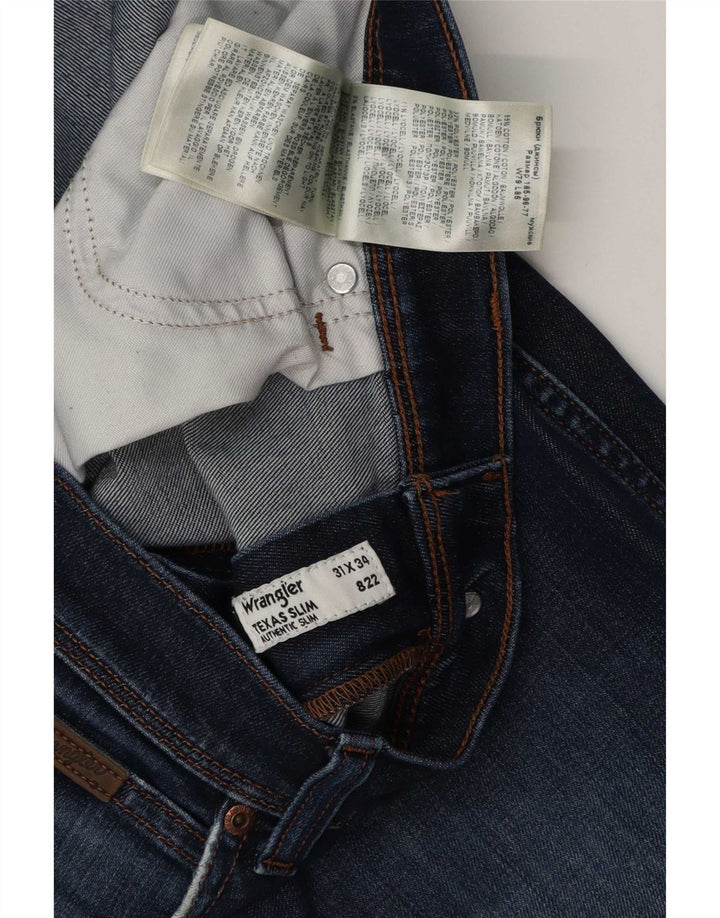 Blugi slim pentru bărbați Texas Distressed Wrangler W31 L34 Bumbac albastru