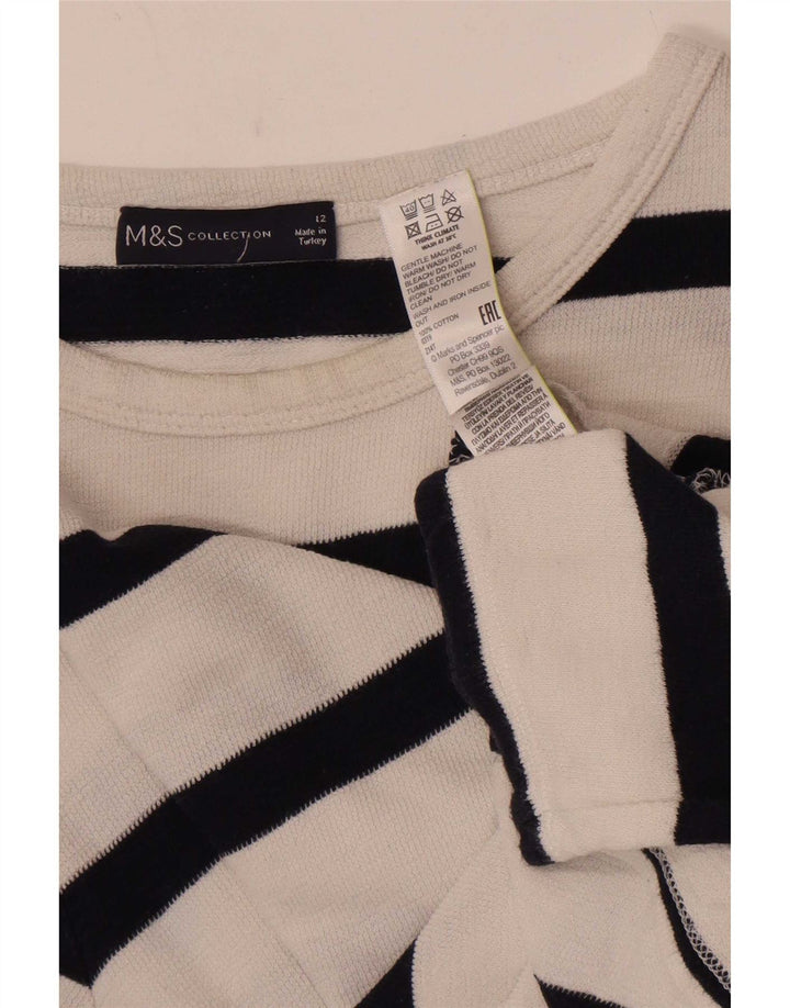 Top pentru femei Marks & Spencer cu mânecă lungă UK 12, bumbac cu dungi albe medii