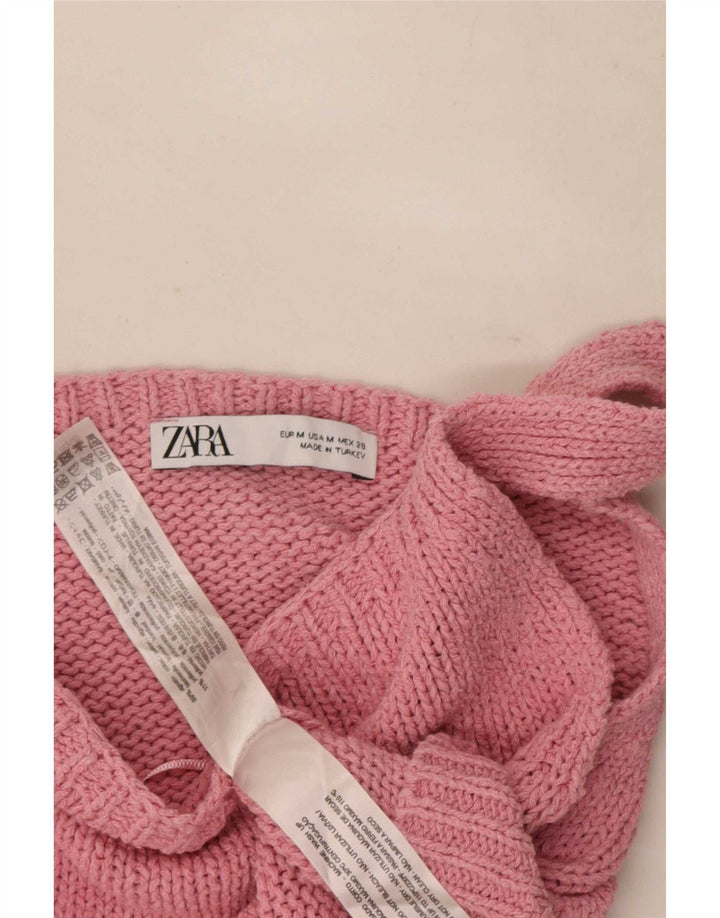 Top Crop tricot pentru femei Zara UK 12, bumbac roz mediu
