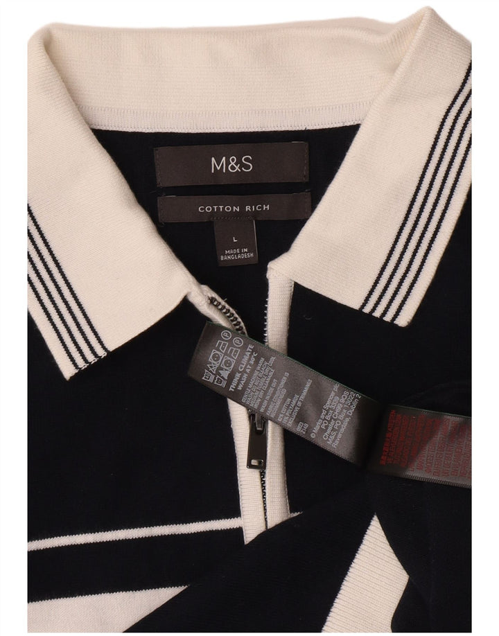 Tricou polo pentru bărbați Marks & Spencer, mare, din bumbac cu dungi, albastru bleumarin