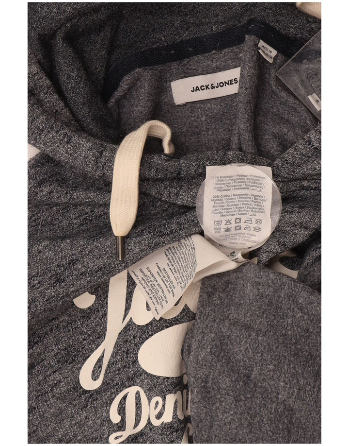 JACK & JONES Pulover cu glugă cu grafic pentru bărbați, bumbac cu pete, albastru bleumarin