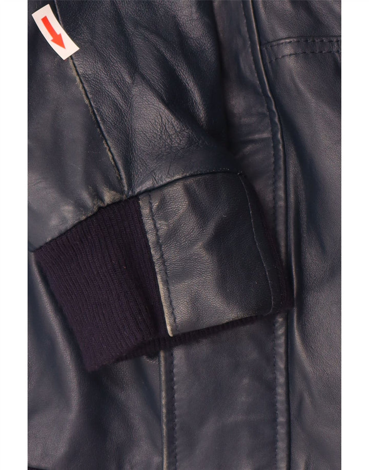 Jachetă de piele pentru femei VINTAGE cu glugă UK 14, mare, albastru bleumarin