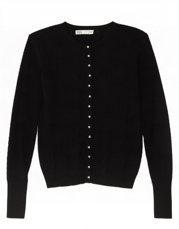 Pulover cardigan pentru femei Zara UK 14 mare, negru, viscoză