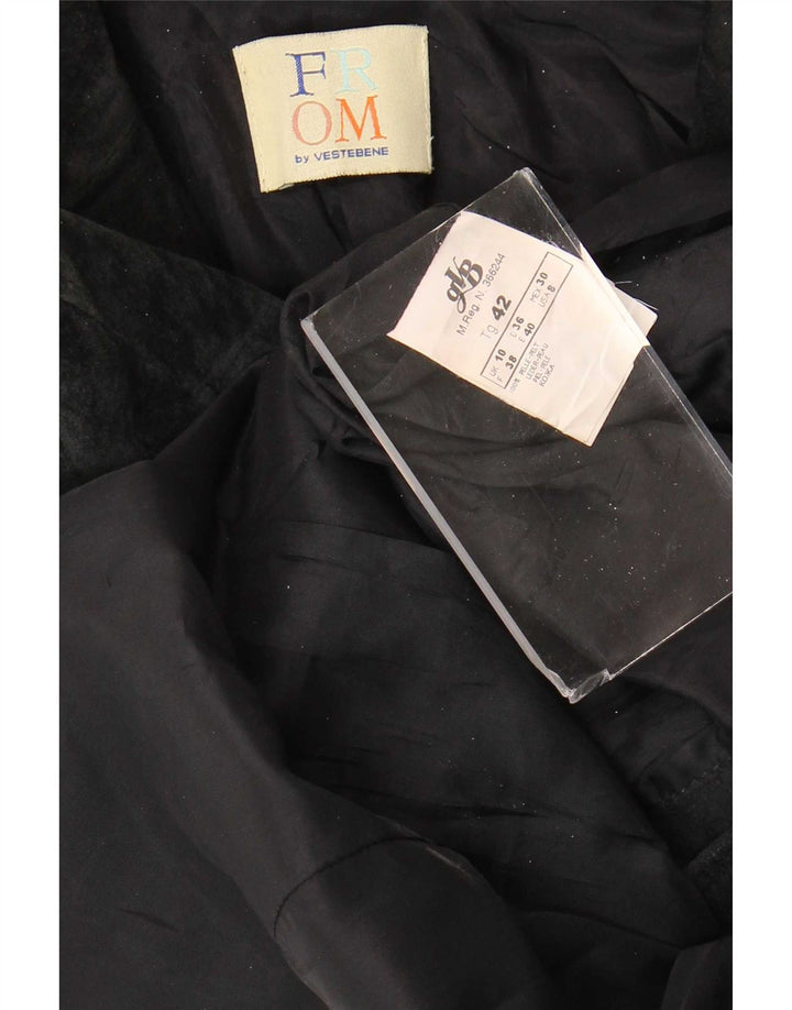Jachetă vintage din piele intoarsa cu 2 nasturi pentru femei UK 10 Mic din piele neagra