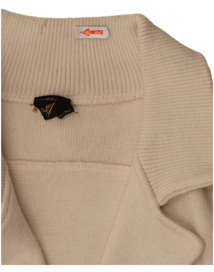 Pulover cardigan pentru bărbați VINTAGE, lână albă medie, bloc de culoare