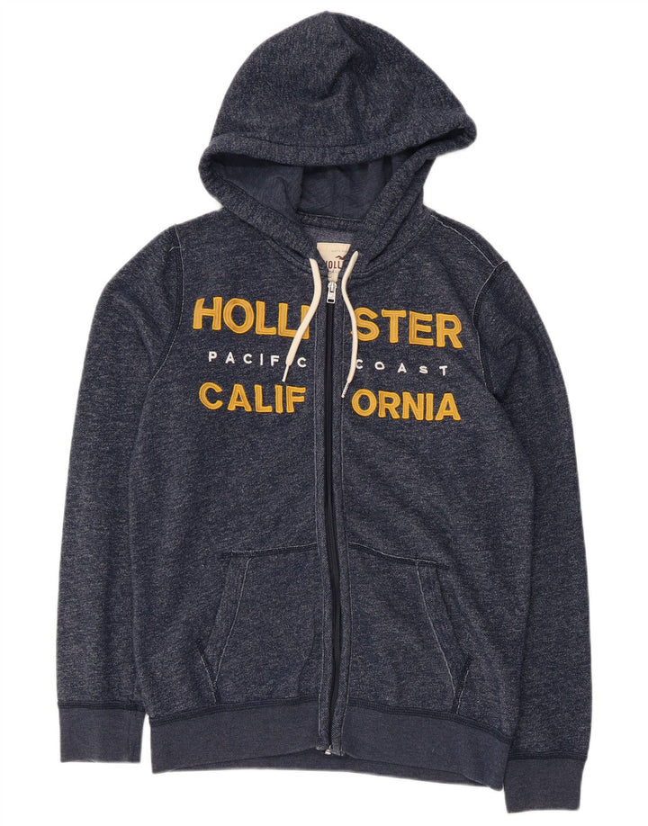 Pulover HOLLISTER pentru bărbați, cu grafică, cu fermoar, bumbac cu pete, albastru marin