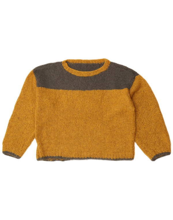 Pulover vintage pentru femei cu gât de barcă UK 12 Medium Yellow Colorblock