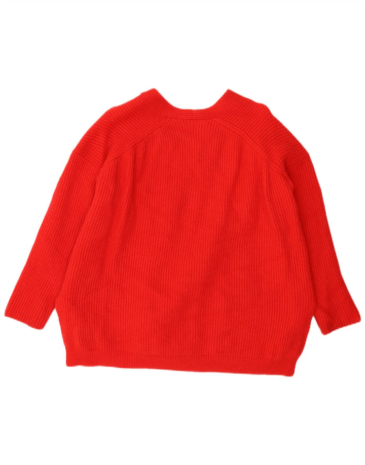 All Saints Pulover oversize cu decolteu în V pentru femei UK 14 Lână roșie medie