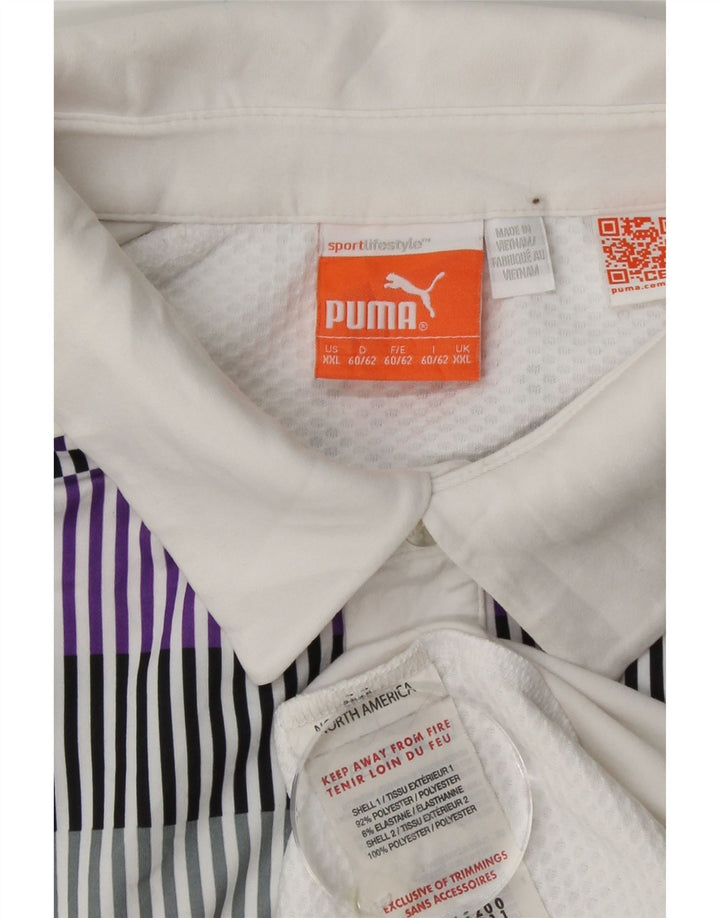 Tricou polo PUMA pentru bărbați, poliester cu dungi alb 2XL